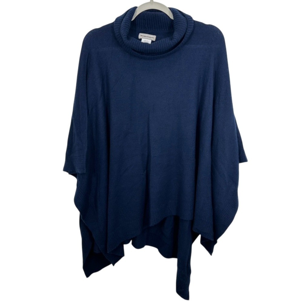 J. Crew Wool-Cashmere Navy Blue Turtleneck Poncho Sweater